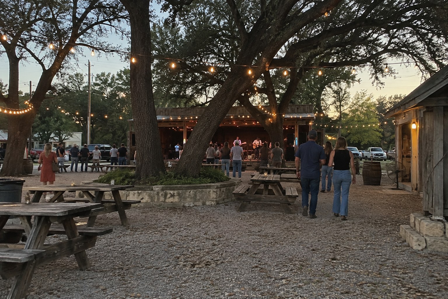 Outdoor live music and dance hall evening near Fredericksburg, TX