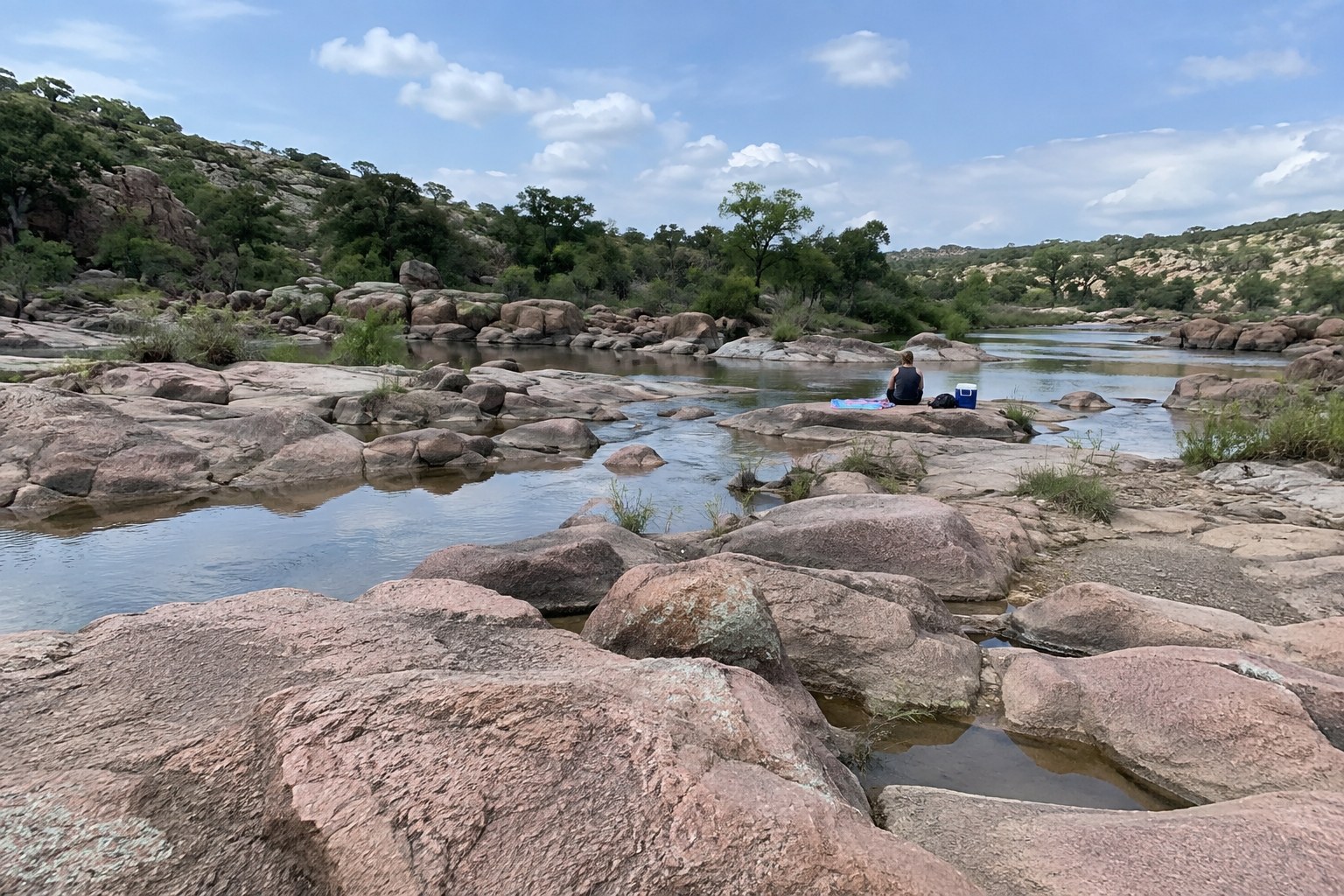 Pink granite rocks and pools near the Llano River in the Texas Hill Country